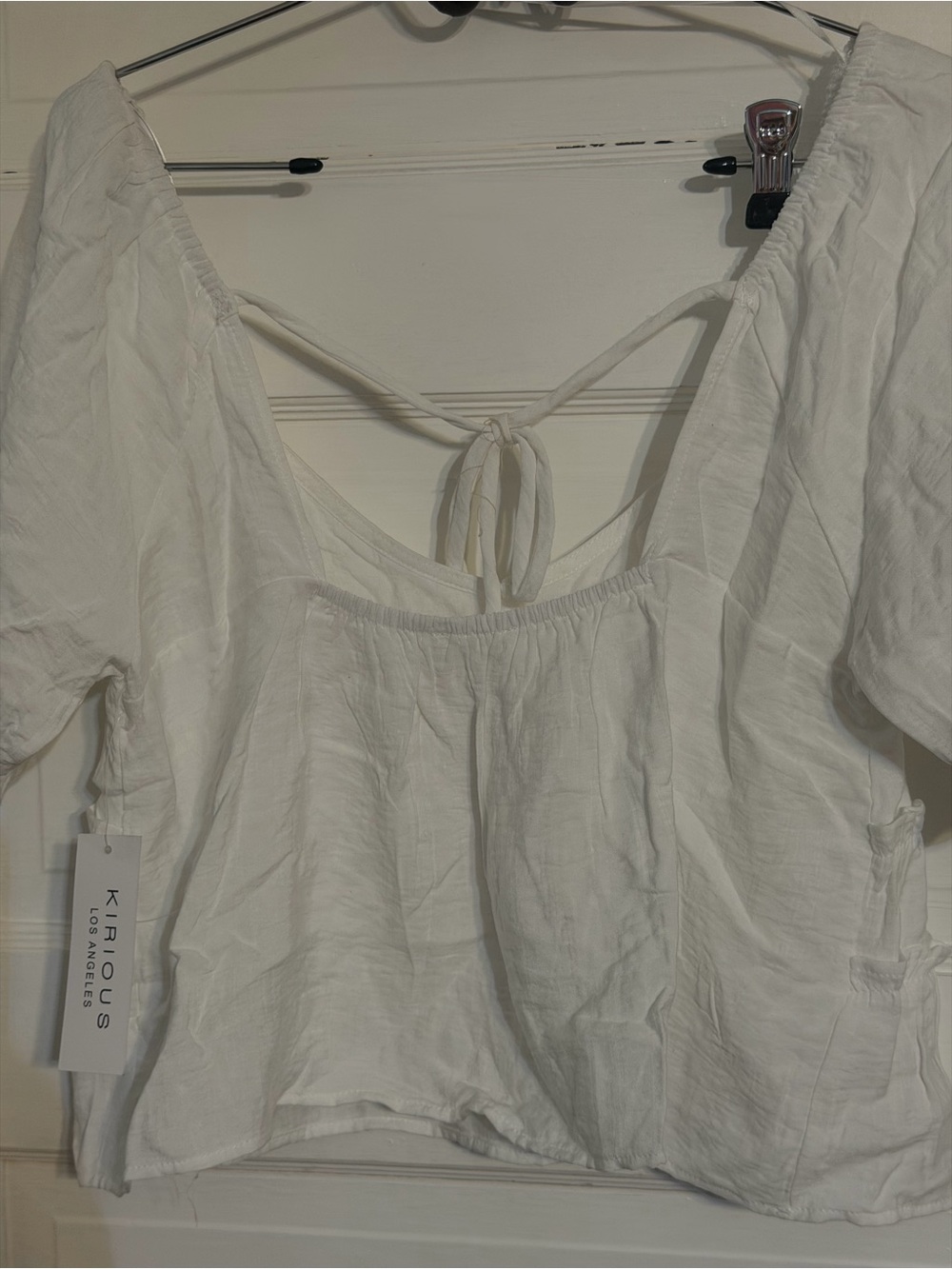 Knirous White Tie-Back Linen Blend Women's Dress Top
